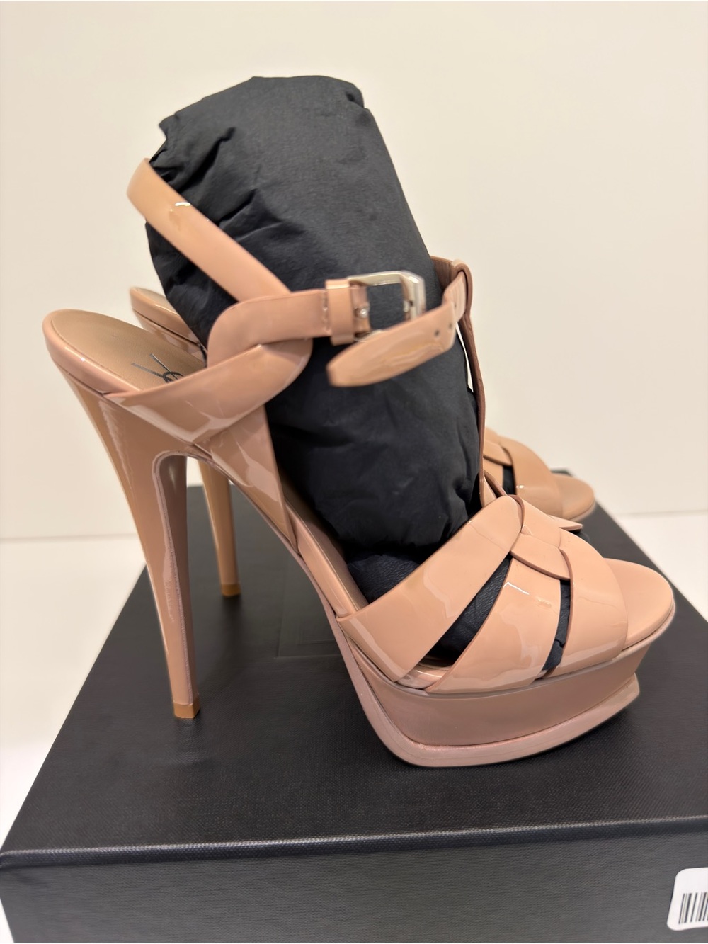 Yves Saint Laurent Tribute Nude Patent Leather T-Strap Platform Heels - Picture 2 of 7